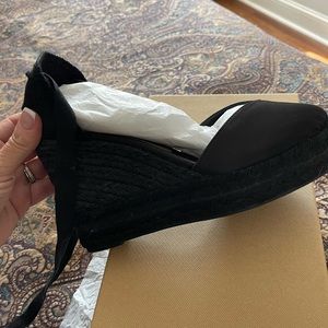 Brand new never worn platform espadrilles black satin upper size 8